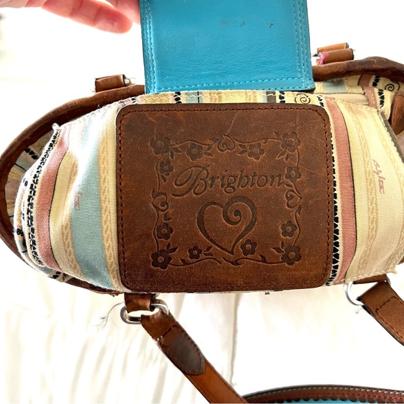 Brighton Straw Basket Weave and Leather Handbag W/Turquoise Trims. - Picture 5 of 8